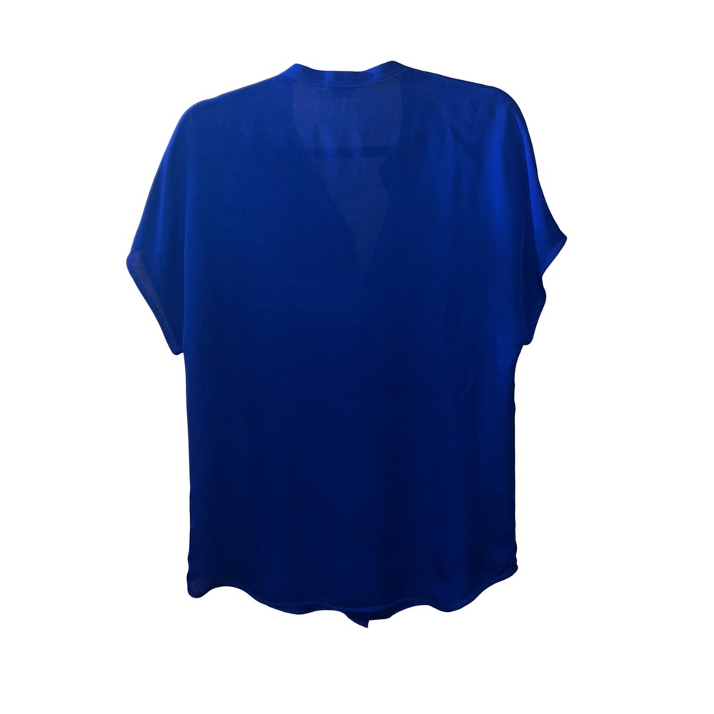 Vince Royal Blue 100% Silk Short Sleeve Button Down Blouse Top Small - Picture 3 of 8